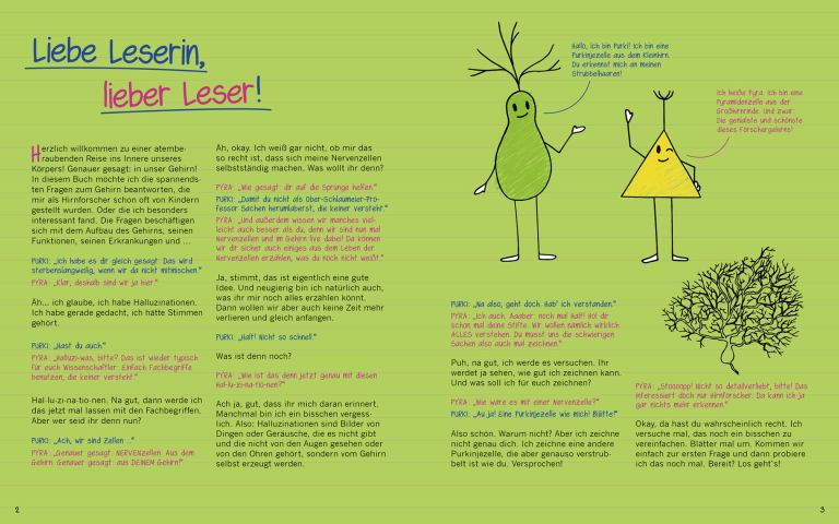 Seite 2 und 3 aus dem Buch "Warum graue Zellen (auch mal) rosa sind von Michael Madeja