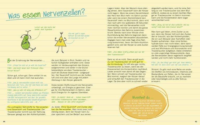 Seite 44 und 45 aus dem Buch "Warum graue Zellen (auch mal) rosa sind von Michael Madeja